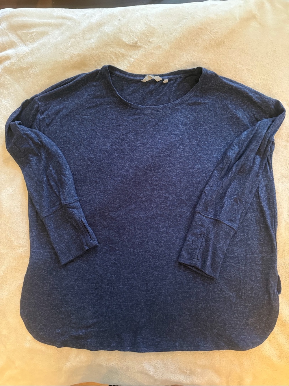 Super Soft Heathered Blue-Navy Long Sleeve Pullover Crewneck Top - 1X